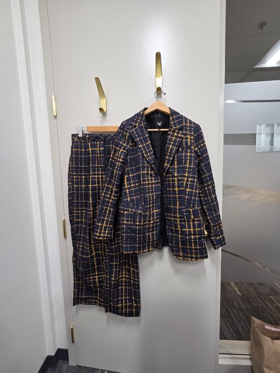 NU Denmark Jackets & Blazers - NU Denmark Navy and Gold Print Two Piece Suit